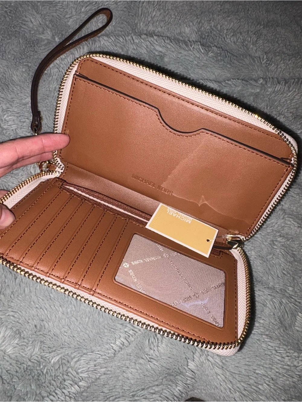 Michael Kors Cream & Brown Logo Zip Wristlet